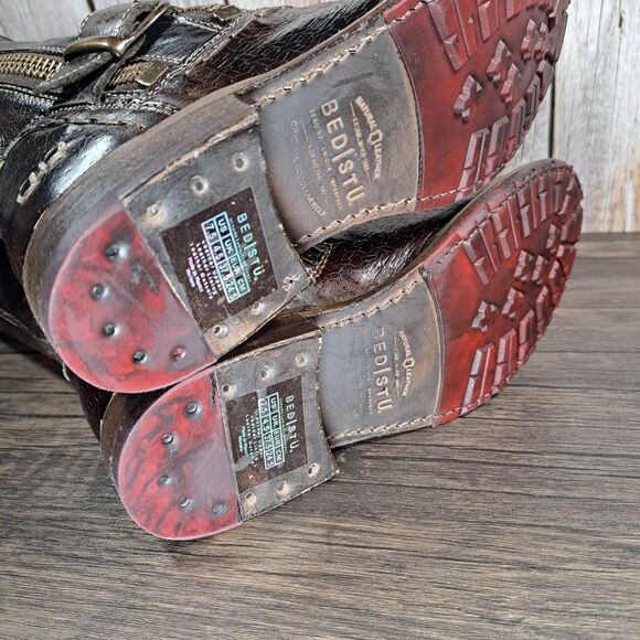 Bed Stu Cobbler Tango Tall Leather Rustic Zip Up Boots Women's Sz 7.5 Dark Brown - Picture 10 of 14